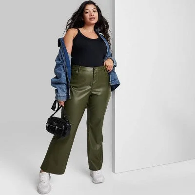 The Epitome Of Modern Women's Fashion New - Women's Low-Rise Faux Leather Flare Pants - Wild Fable Olive Green 17