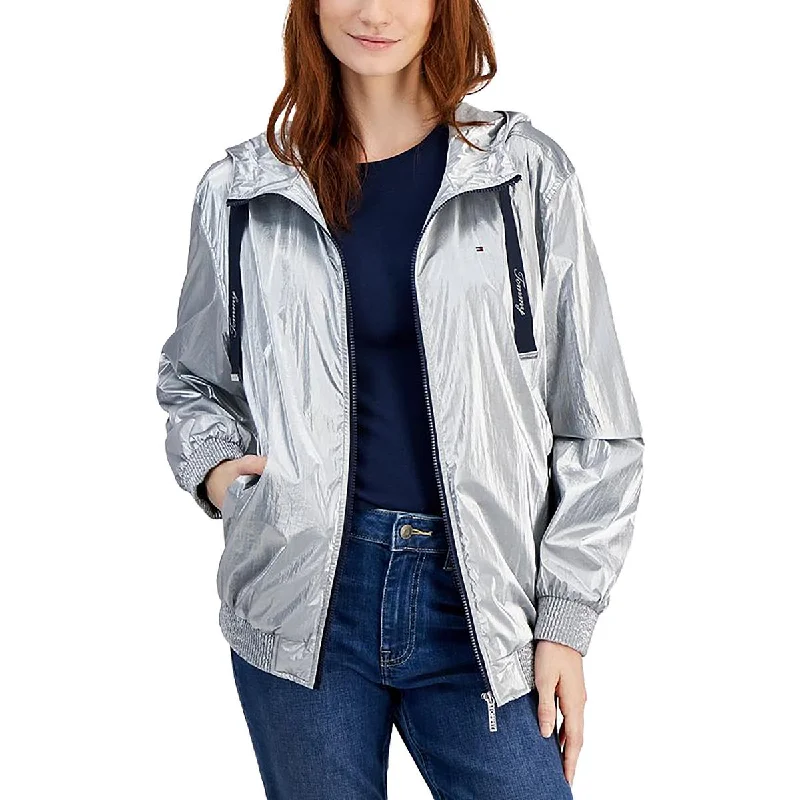 Special Offer Womens Metallic Long Sleeve Windbreaker Jacket