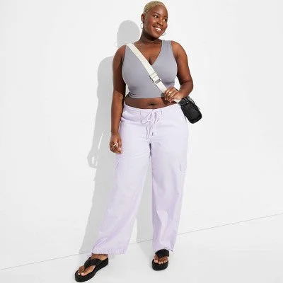 Grab Romantic Date - Night Styles Now New - Women's Mid-Rise Wide Leg Cargo Beach Pants - Wild Fable Light Violet 2X