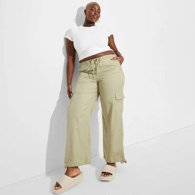 Modern Glamour New - Women's Mid-Rise Wide Leg Cargo Beach Pants - Wild Fable Sage Green 4X