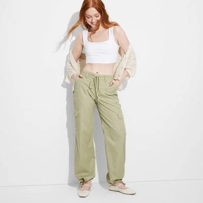 Valentine's Special New - Women's Mid-Rise Wide Leg Cargo Beach Pants - Wild Fable Sage Green M