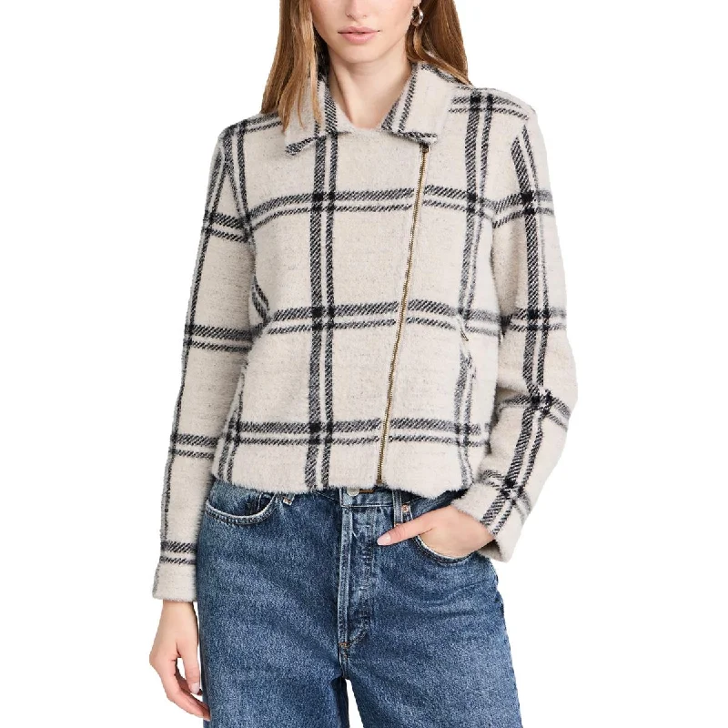 Seasonal Sale Womens Plaid Asymmetrical Shirt Jacket