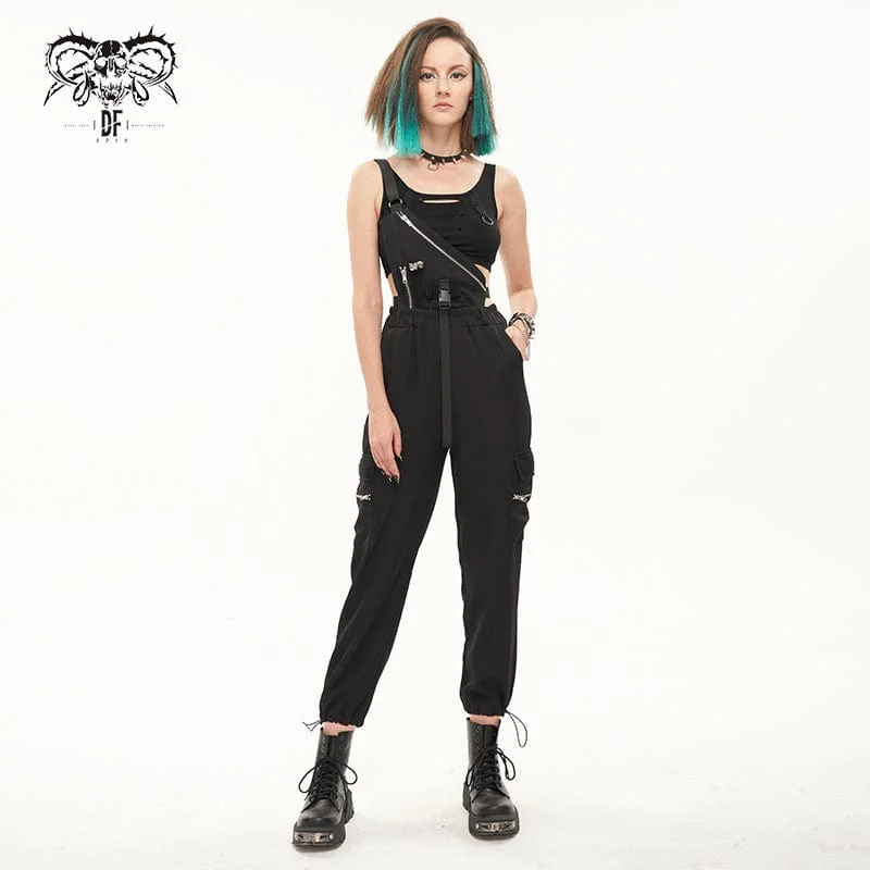 Step Ahead, Lead The Trend Women's Punk Buckles Drawstring Suspender Pants