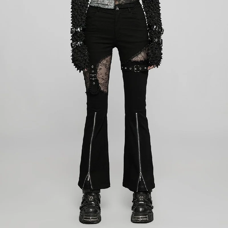 Limited Time Offer Women's Punk Front Zip Cutout Bell-bottoms