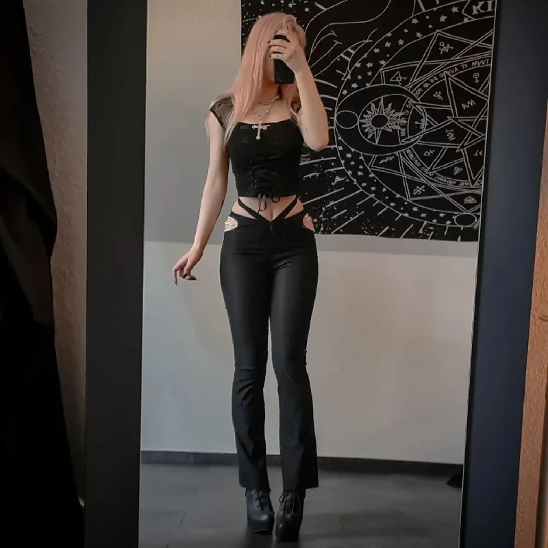 Discover Now Women's Punk High-waisted Cutout Flared Pants