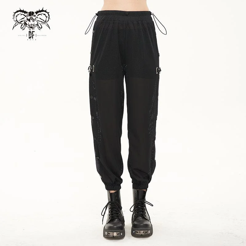 Effortless Chic Apparel Women's Punk Mesh Buttoned Jogger Pants