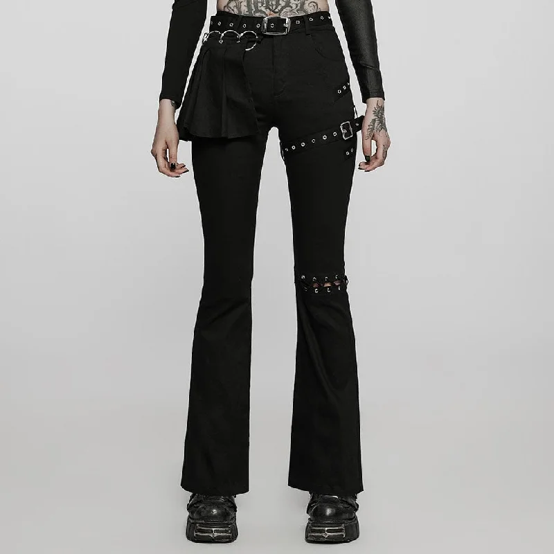 Trend Alert Women's Punk Strap Lacing-up Bell-bottoms