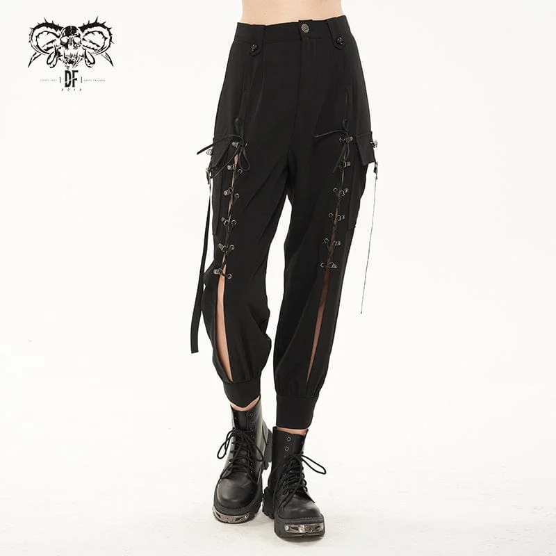 Trend Setting Wardrobe Women's Punk Strappy Big-pocket Jogger Pants