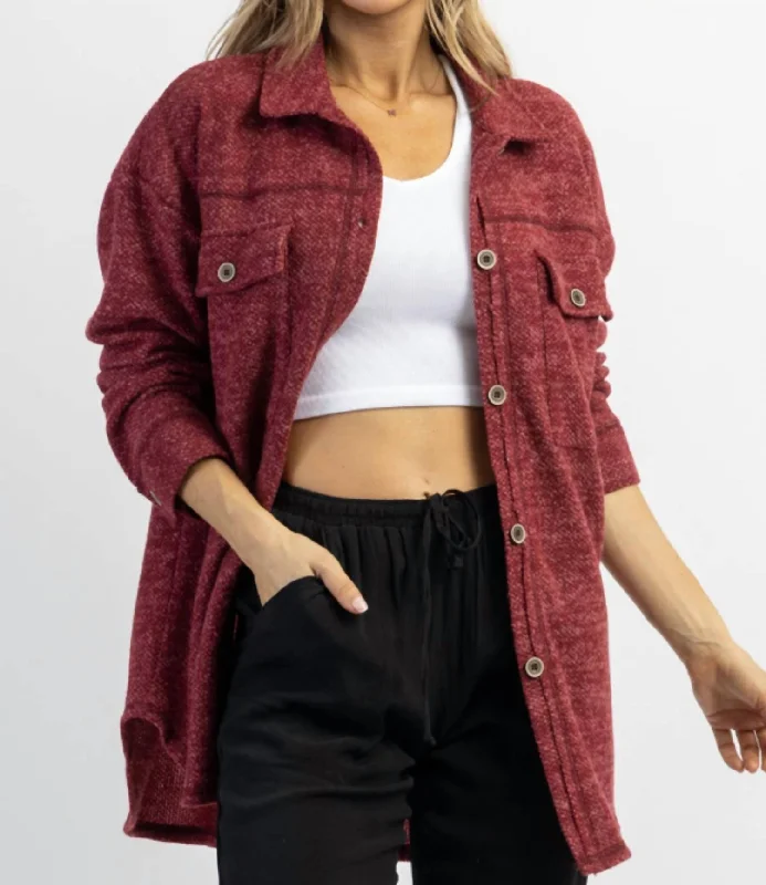 Athleisure Wear Promotion Woodstock Relaxed Shirt Jacket In Burgundy