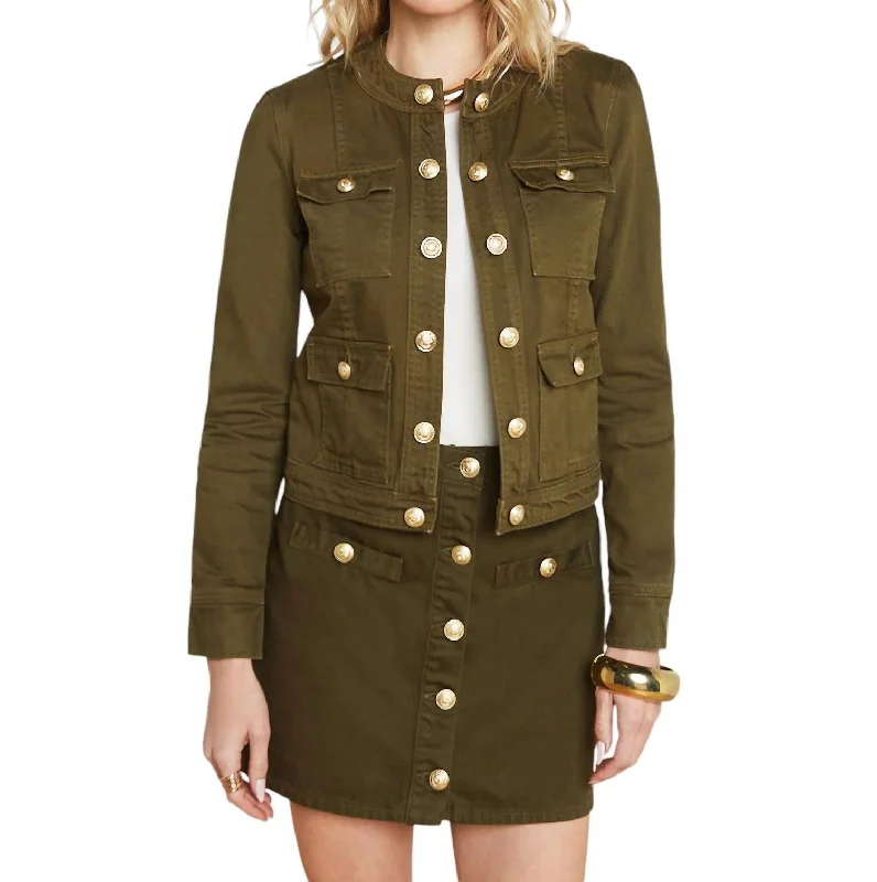 Hot Trends Yari Collarless Jacket In Olive Grove