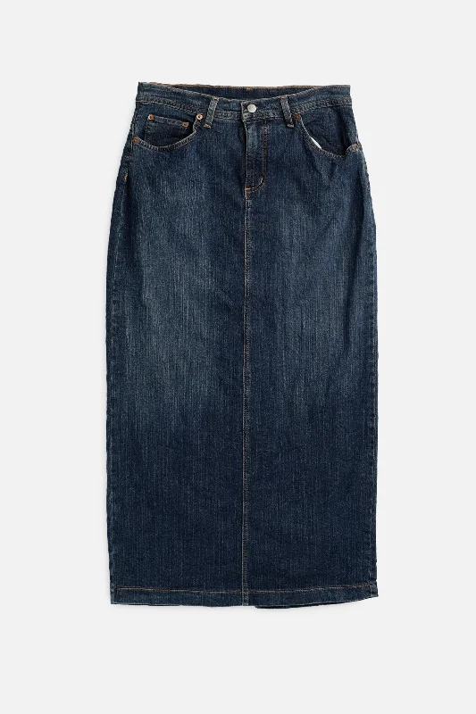 Chic Trends Unveiled Vintage Denim Midi Skirt - M